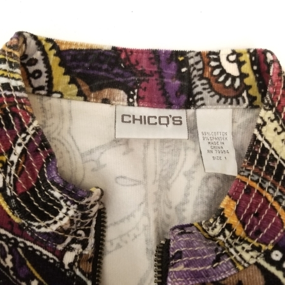 Chico's 1 (8) Paisley Corduroy full zip jacket Boho Hippie Long sleeve - Picture 6 of 6